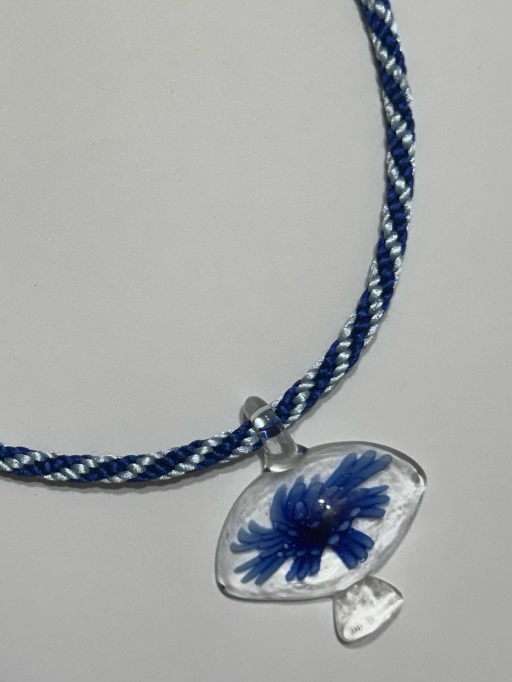 HANDMADE BRAIDED NECKLACE WITH GLASS MUSHROOM PENDANT